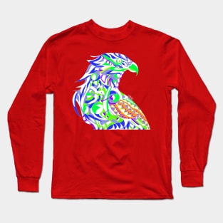 white mecha peregrine falcon halcon ecopop in mexican techno organic tribal totonac patterns Long Sleeve T-Shirt